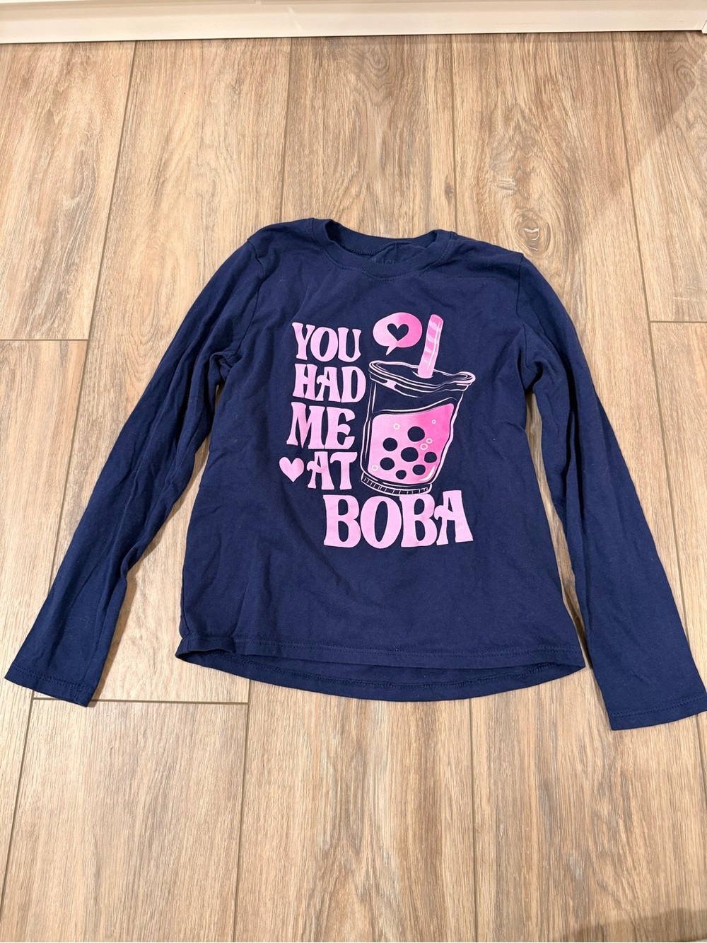 The Children's Place Navy Long Sleeve Tee with Pink Boba Graphic